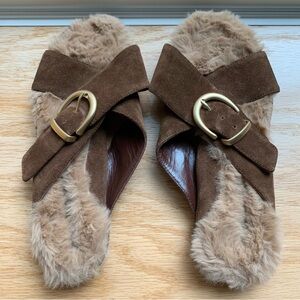 Marion Parke Julie Suede Fur Flats Sandals 37